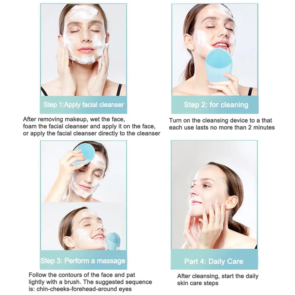 Electric Silicone Facial Cleansing Brush - Deep Pore Cleaning and Facial Massager